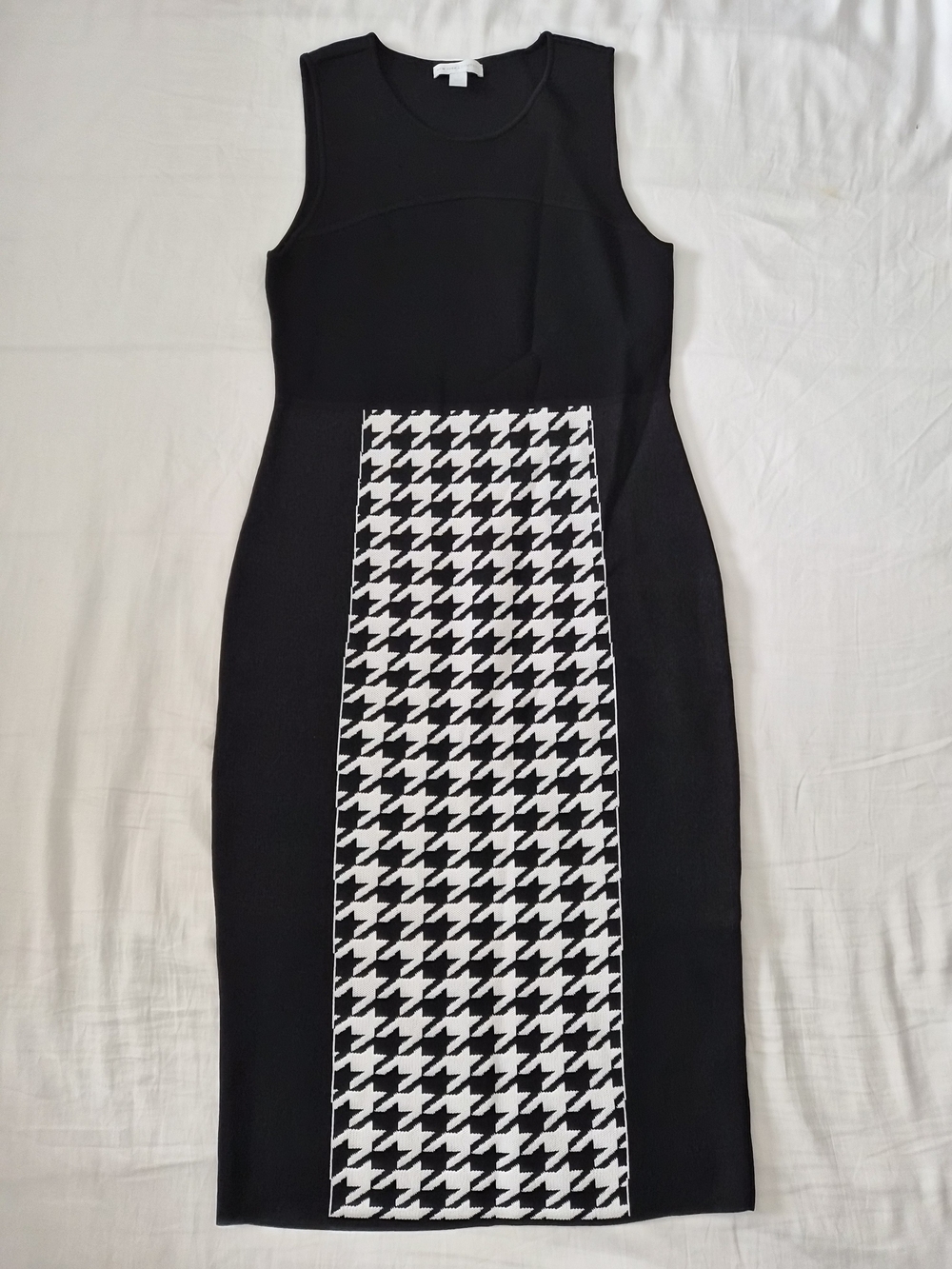 New York & Company Black Midi Dress with Black & White Houndstooth Panel